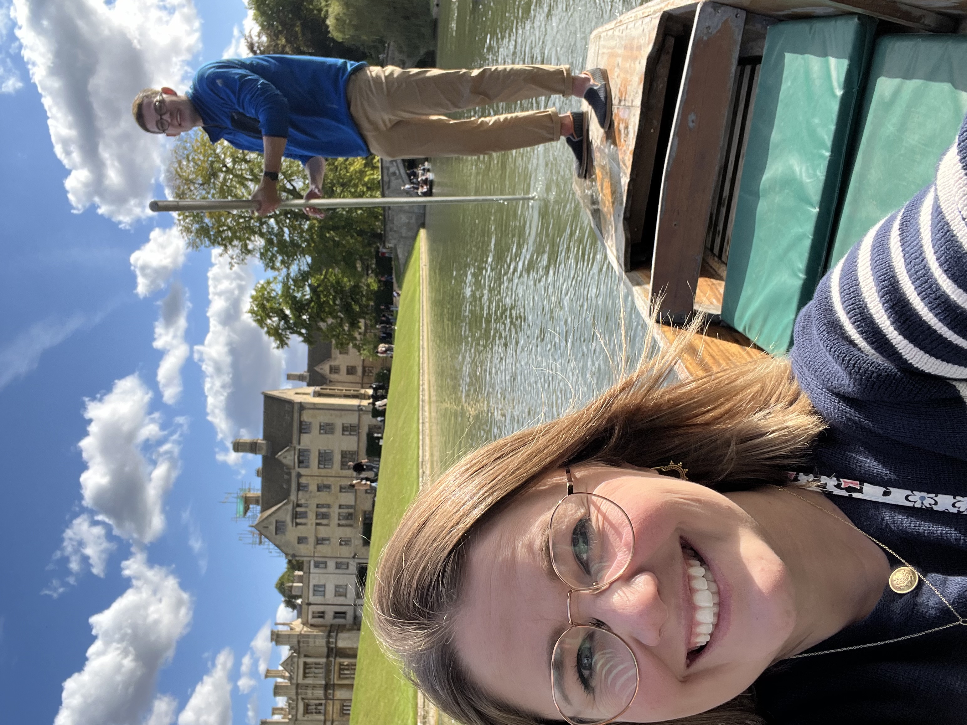 Claire punting in Cambridge